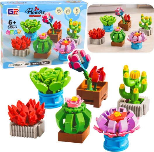 Jeu de construction fleurs en pots 245 pièces, 6 modèles