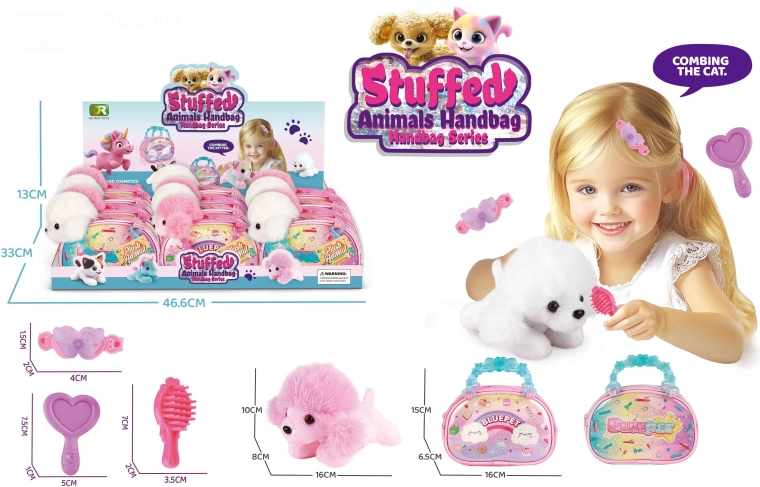 Chien en peluche dans un sac 16 cm avec accessoires