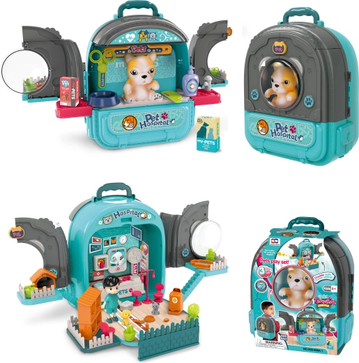 Hôpital pour animaux 3-en-1 en sac à dos bleu