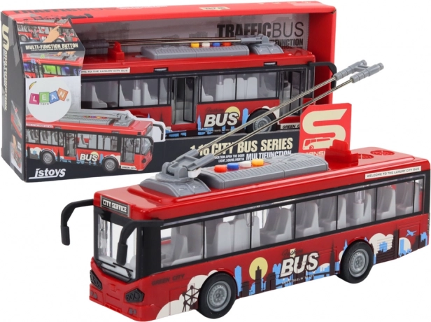 Trolleybus rouge 1:16 avec lumières, sons et entraînement à friction