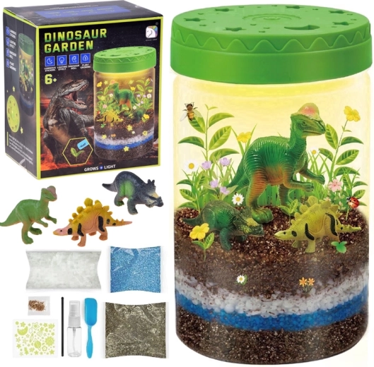 Jardin de dinosaures illuminé 3-en-1 – terrarium DIY, petite lampe et culture de plantes
