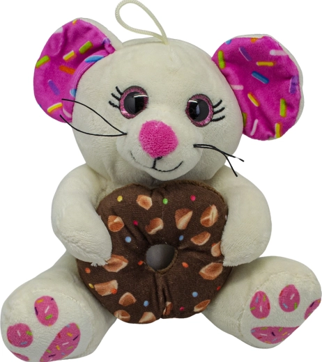 Souris en peluche avec donut blanc 20 cm