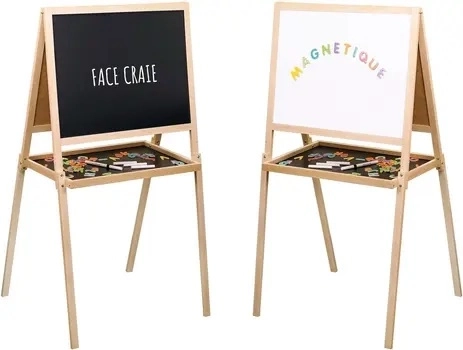 Jeujura tableau en bois multifonction réversible avec surface magnétique 56 × 43 cm