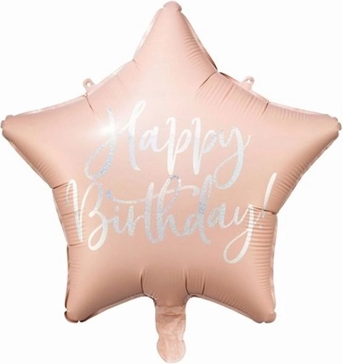 Ballon en aluminium étoile Happy Birthday rose poudré clair 40 cm - 1 pièce