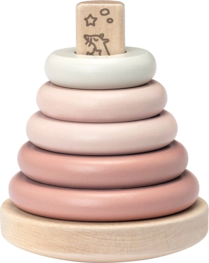 Pyramide d’empilage en bois Micki avec anneaux roses