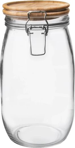 Bocal en verre avec couvercle en bambou et fermeture à clip (type bocal à étrier) 2,3 l