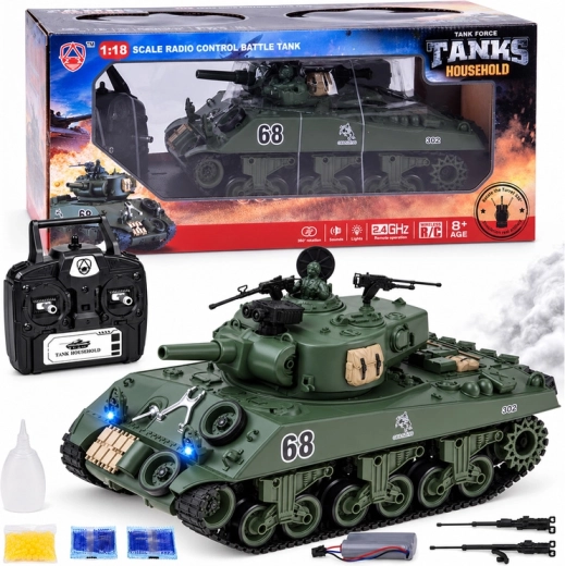 Tank télécommandé Sherman M4A3 avec commande 2,4 GHz, tir, fumée et son 36 cm