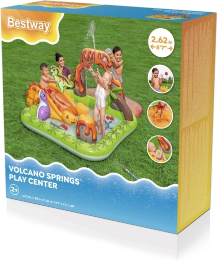 Centre de jeu gonflable dinosaures avec toboggan et arroseur