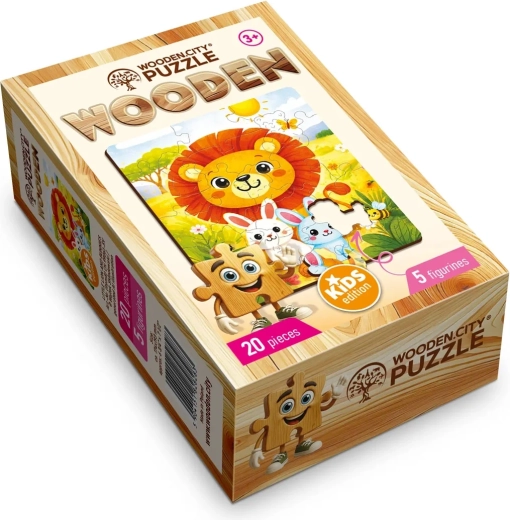 Puzzle en bois WOODEN CITY Petit lionceau avec des lapins, 20 pièces