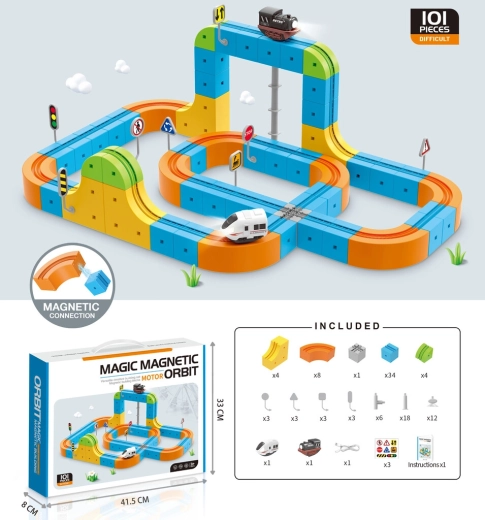 Magic Magnetic Motor Orbit – blocs de construction magnétiques – piste de course avec véhicules (100 pièces)