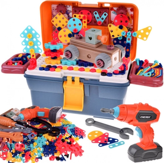 Atelier valise pour enfants avec tournevis électrique et jeu de construction – 298 pièces