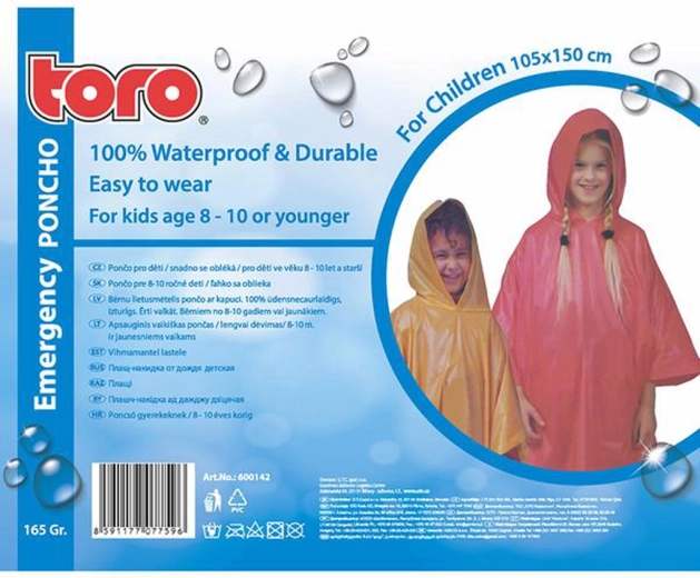 Poncho imperméable pour enfants 8–10 ans