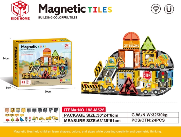 Jeu de construction magnétique chantier, 41 pièces
