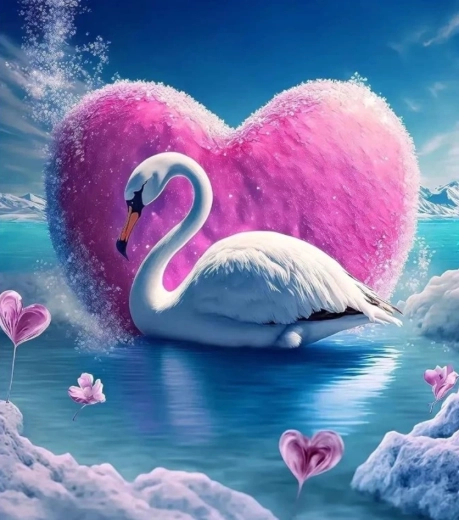 Peinture diamant Cygne et cœur 30 × 40 cm