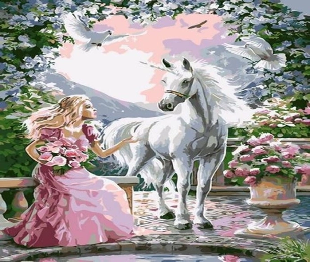 Norimpex Peinture par numéros Femme et licorne 40 × 50 cm