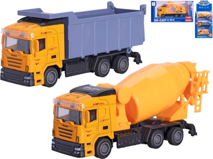 Modèle en métal de véhicule de chantier 1:50 à rétrofriction, assortiment de types