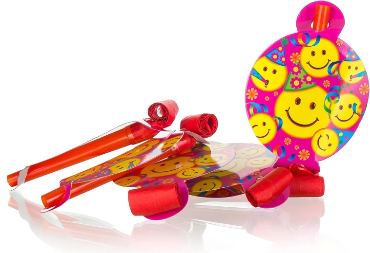 Porte-voix de fête avec sourires et ballons, 6 pcs