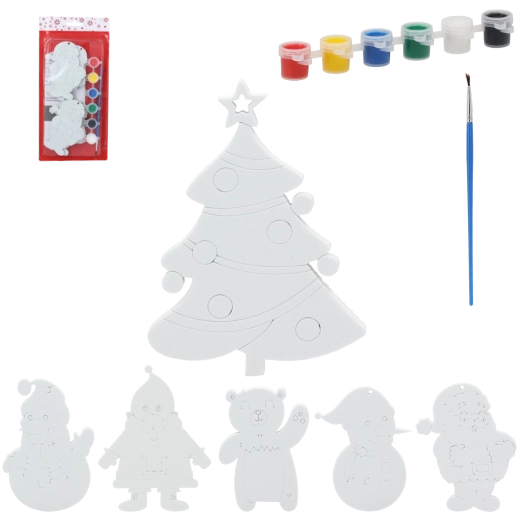 Kit de peinture pour décorations de Noël 6× boules suspendues 10 cm avec peintures et pinceau