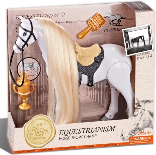 Cheval d’équitation blanc avec sons et accessoires Champion hippique