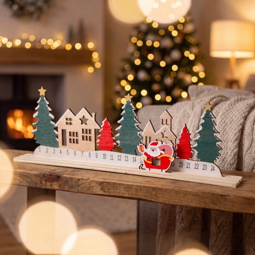 Calendrier de l’Avent avec village de Noël et Saint-Nicolas