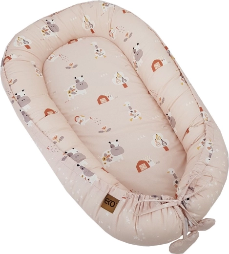 Nid bébé en coton réversible Eko My Farm Stars Powder Pink 90 × 60 cm
