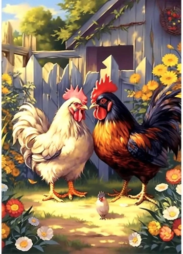 Peinture diamant Famille de poulets 30 × 40 cm