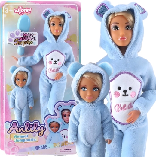Poupées Woopie Royal en combinaisons bleues à motif ourson - 2 pièces