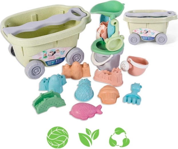 Woopie Green ensemble de sable avec chariot – jouet écologique en 13 pièces