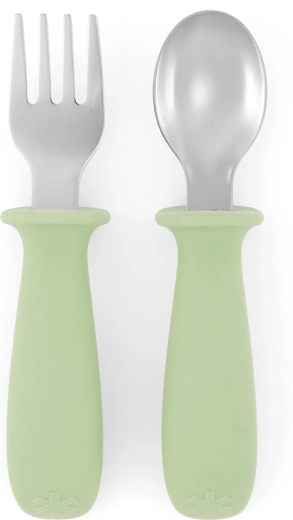 Skip Hop Besties Squad – ensemble vert de cuillère et fourchette pour enfants 12 mois et +
