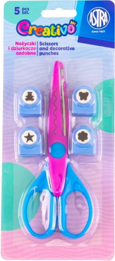 Astra Creativo ciseaux décoratifs et perforatrices, lot de 5 pièces, bleu‑rose