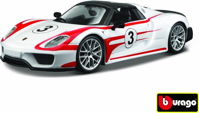 Bburago Porsche 918 Weissach Race modèle blanc à l'échelle 1:24