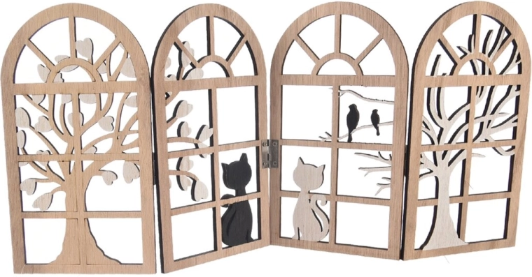 Décoration en bois en forme de fenêtre beige
