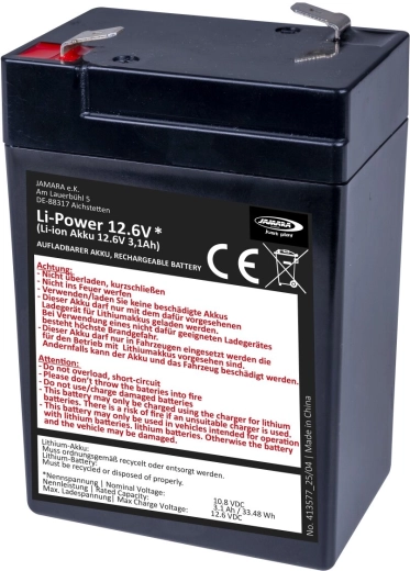 Batterie lithium-ion de rechange JAMARA Li-Power 12,6 pour véhicules électriques pour enfants