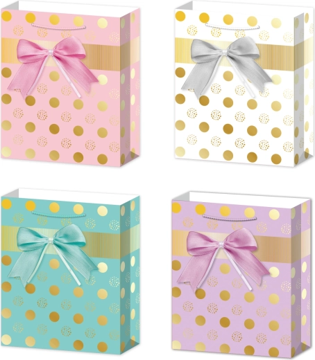 Sac cadeau S avec nœuds et pois