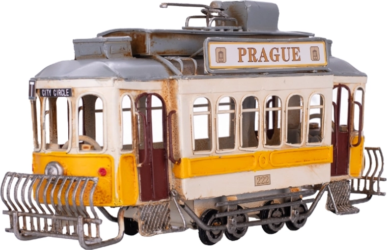 Modèle en métal tramway jaune Prague 27,5 cm – décoration et modèle de collection