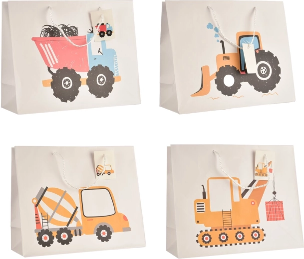Sac cadeau Engins de chantier 26 × 10 × 32 cm (mix de 4 designs)