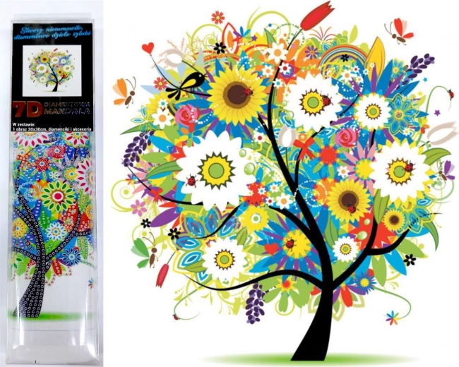 Peinture diamant 7D – arbre en fleurs 30 × 30 cm