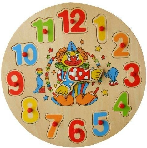 Puzzle à encastrer en bois - horloge clown, lapin