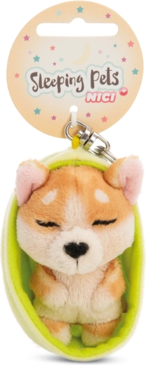 Porte-clés Nici chien Welsh Corgi endormi 12 cm avec étui vert