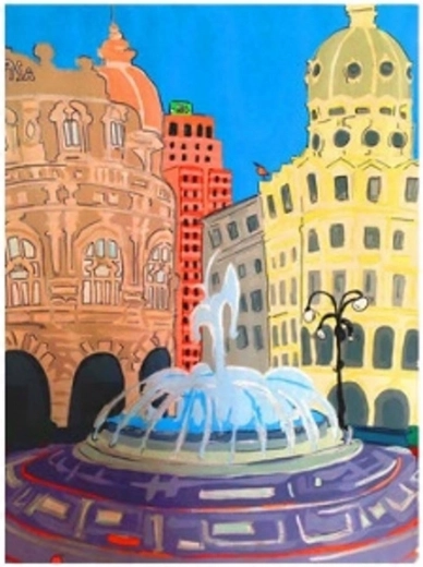 Norimpex Peinture par numéros Fontaine sur la place 40 × 50 cm