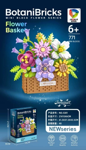 Jeu de construction : bouquet coloré dans un panier (771 pièces)