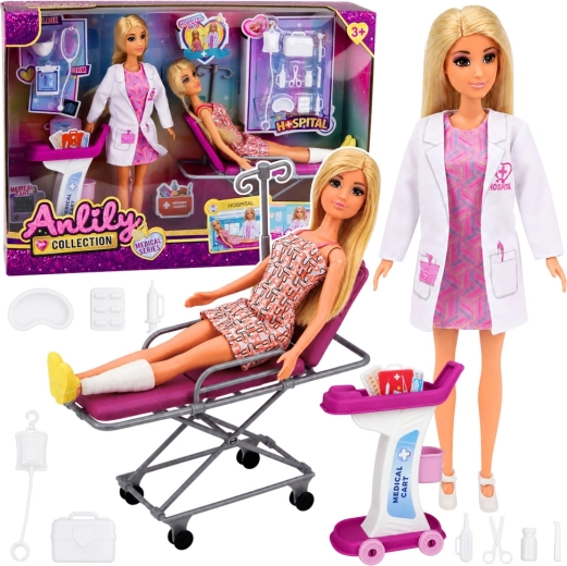 Anlily Collection – set de poupées docteure avec patiente, lit d’hôpital et chariot médical