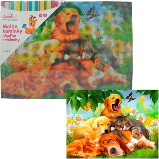 Peinture diamant – sieste chiens et chats 30 × 40 cm