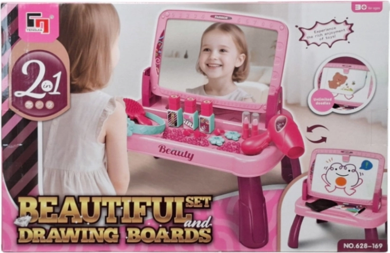 Coiffeuse pour enfants 2 en 1 avec tableau à dessin