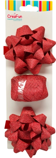 Coffret d’emballage cadeau scintillant rouge avec ruban et nœuds étoile