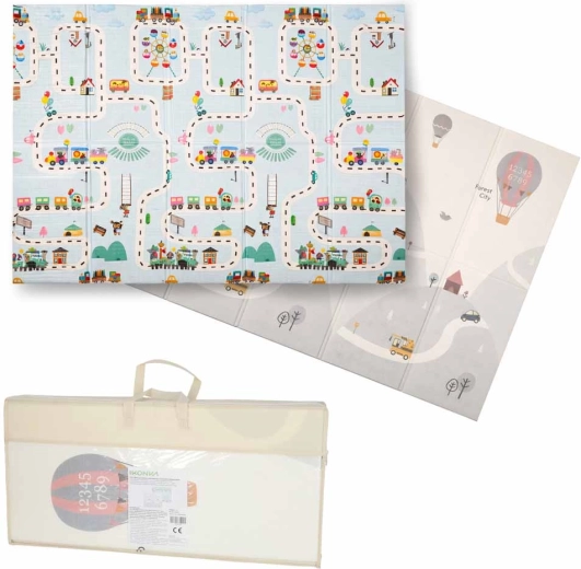 Tapis éducatif pliable en mousse double face pour enfants 150 × 200 cm – rues et ballons
