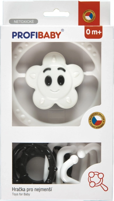 Ensemble de hochets noir et blanc – chaîne pour poussette et hochet étoile/fleur