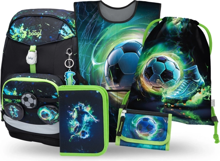 Ensemble scolaire BAAGL Airy Plus Football – sac à dos, trousse, sac, tablier et porte-monnaie