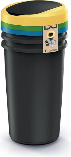 Poubelle Compacta R Flap Set 3×50 l, plastique recyclé noir