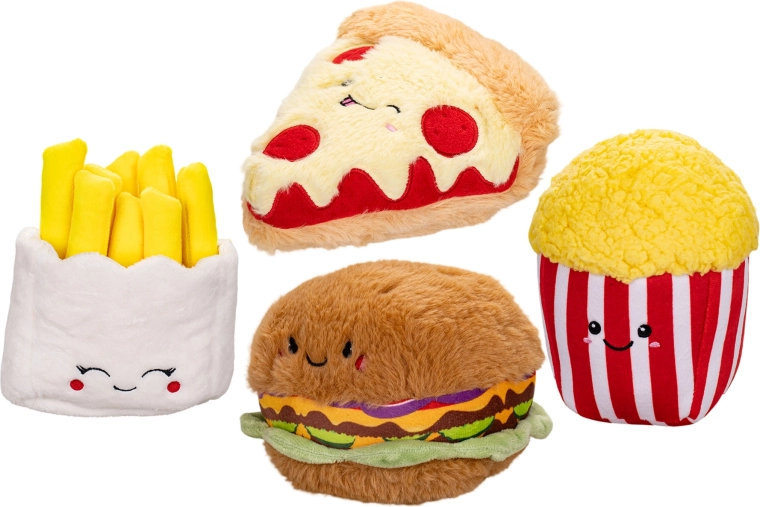 Friandises salées en peluche – lot de 4 pièces (15–18,5 cm)